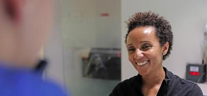 staff member helps a customer