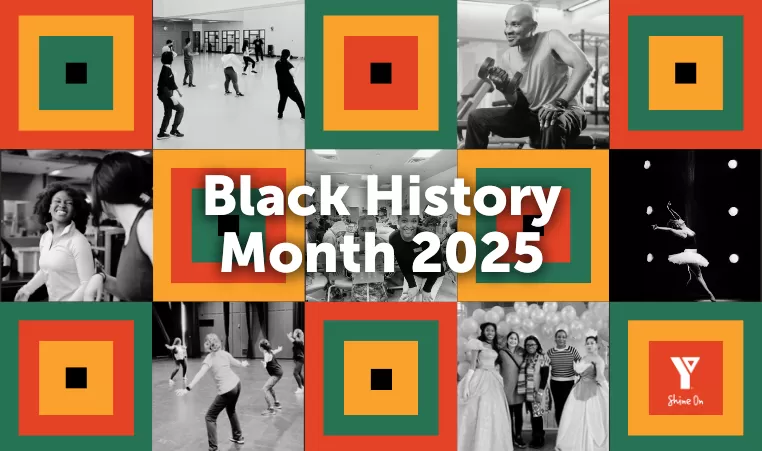 A mosaic of imagery representing Black History Month, featuring photos from events around BHM at YMCA Calgary facilities