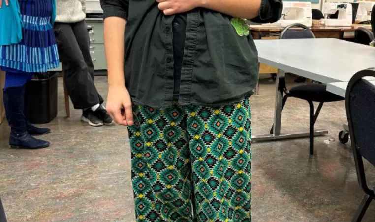 A student made a pair of Ribbon Pants, expressing their individuality while learning about this cultural tradition