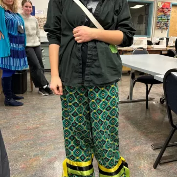 A student made a pair of Ribbon Pants, expressing their individuality while learning about this cultural tradition